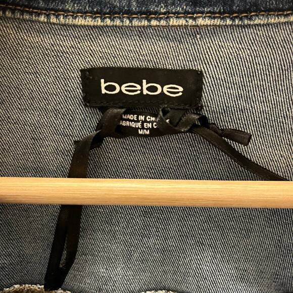 Vintage Y2K BEBE Lucia Wash Denim Jacket M Rhinestone Logo Fitted Stretch Jean - Picture 6 of 8